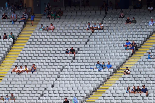 AUCKLAND, NEW ZEALAND — MARCH 14: Empty stands during the round seven Super Rugby match between the Blues and the Lions at Eden Park on March 14, 2020 in Auckland, New Zealand. (Photo by Renee McKay/Getty Images)