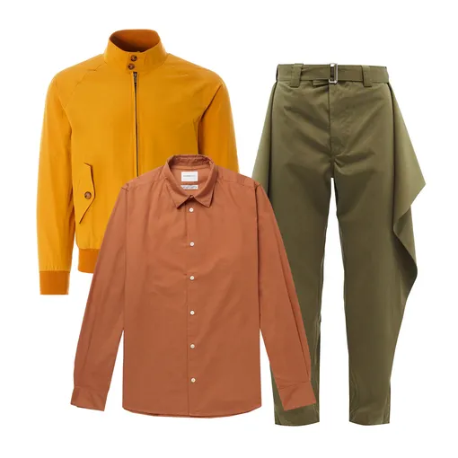 Куртка Baracuta, £295; рубашка Norse Projects, €138; брюки JW Anderson, €561